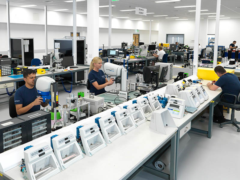 iso13485 factory image for website copy Staff working at Vision Engineering Manufacturing facility in Woking, Surrey